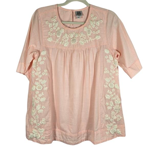 MM Ivy Jane Pink Embroidered Top Womens Size M 100% Cotton Boho Cottage Feminine - Picture 1 of 10